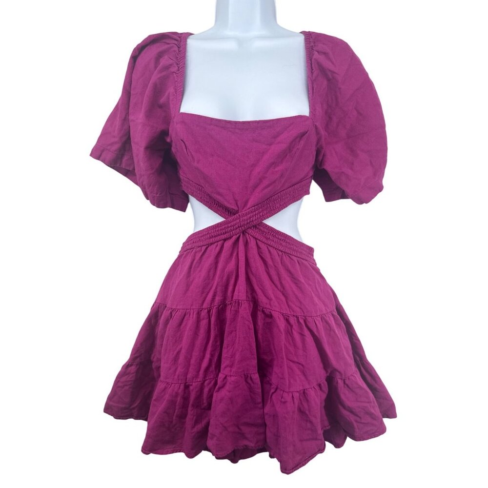 Free People Mini Dress S Raspberry Cross of Sunlight Cotton/Linen Flirty Beachy